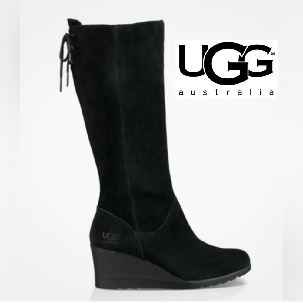 Ugg Black Waterproof Suede Dawna Tall Winter Boot Wedge Size 7.5 200g Insulation